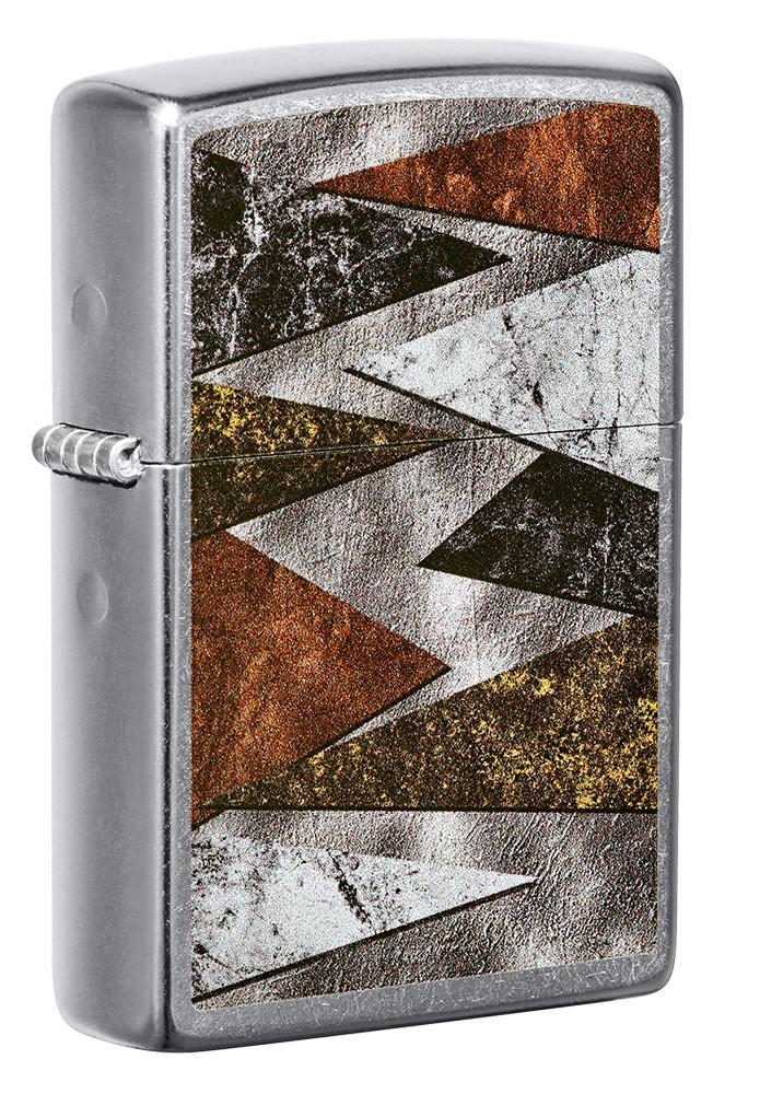Front shot of Patterns Design Street Chrome?äó Windproof Lighter standing at a 3/4 angle.
